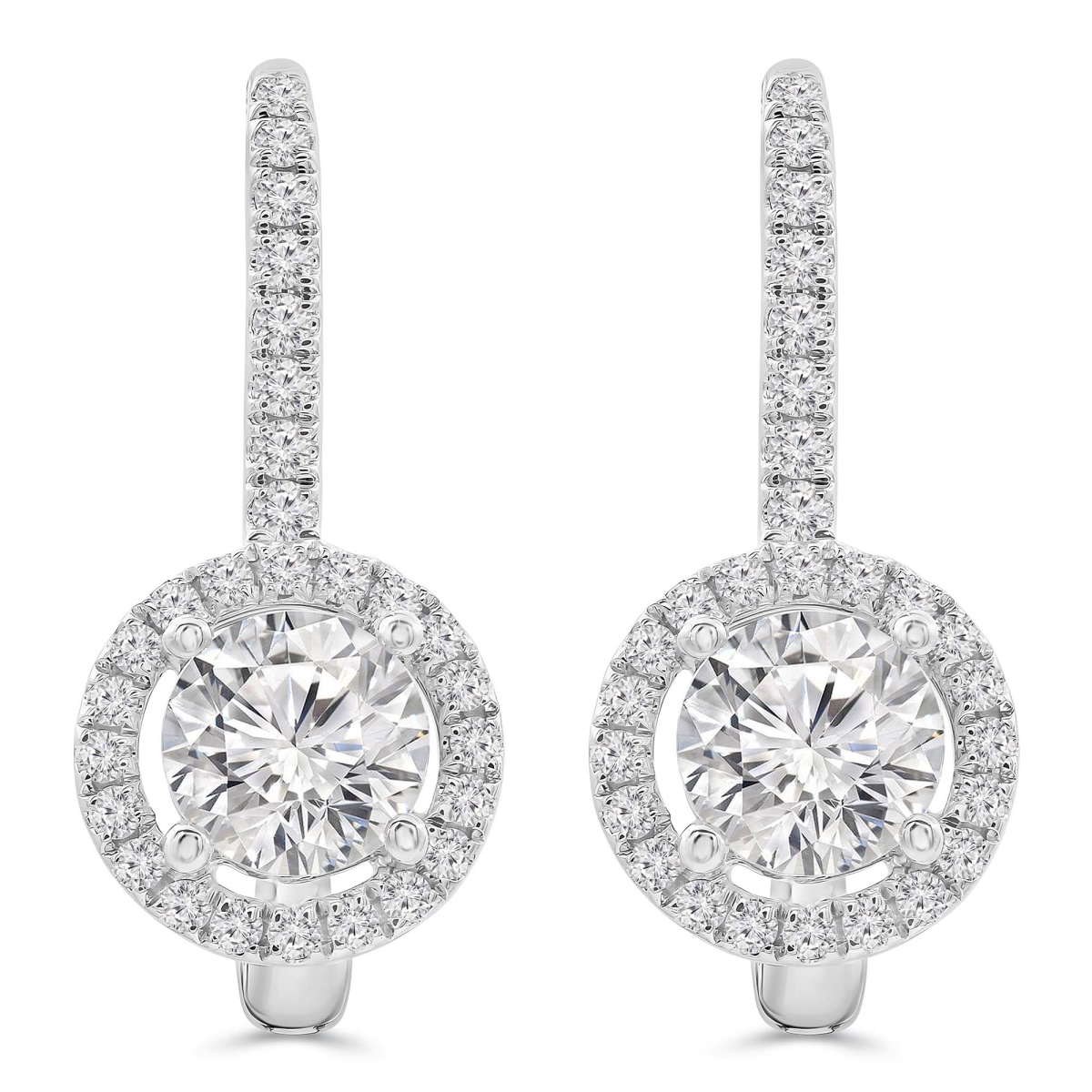 MD250399 1 CTW Round Lab Created Diamond Halo Drop & Dangle Earrings - 18K White Gold