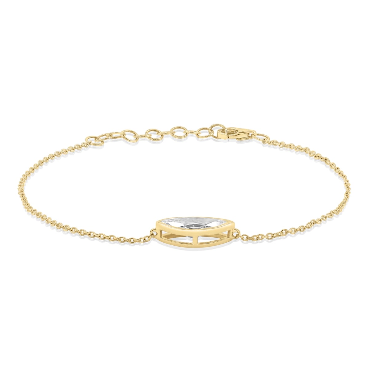 MD250329 1.05 CTW Marquise Lab Created Diamond Bezel Set Solitaire Chain Bracelet - 14K Yellow Gold