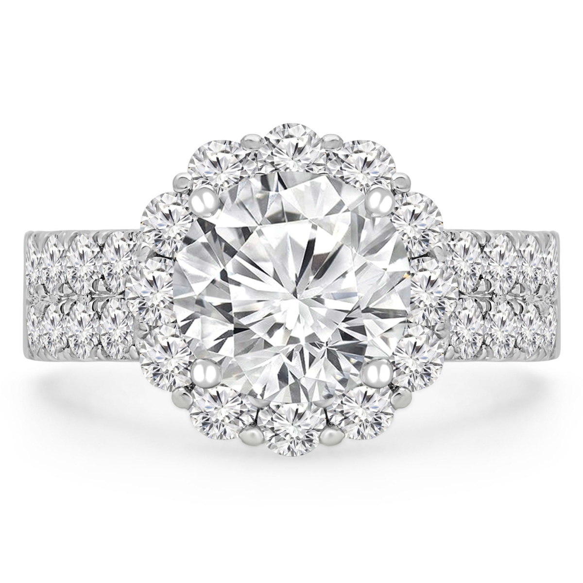 MD250231-5.5 3.9 CTW Round Diamond Two-Row Floral Halo Engagement Ring - 18K White Gold - Size 5.5