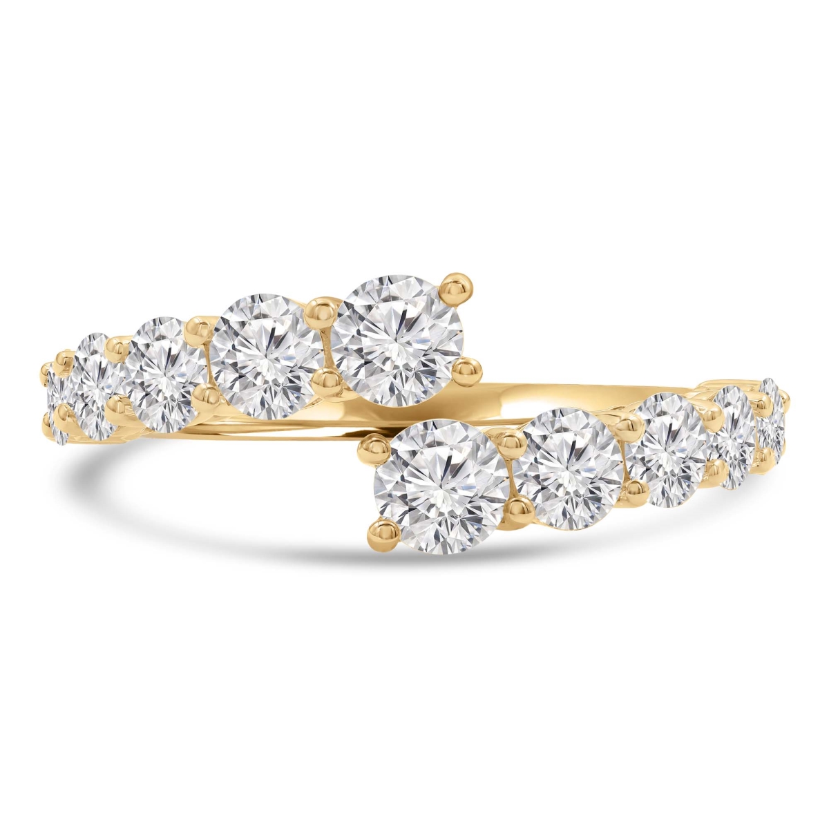 MD250257-P 1.75 CTW Round Lab Created Diamond Open Bypass Cocktail Ring - 14K Yellow Gold - Size 4 to 9
