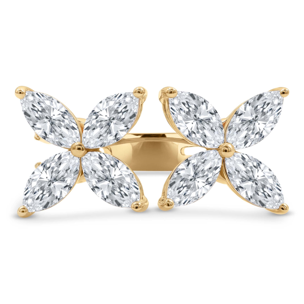 MD250258-P 3.16 CTW Marquise Lab Created Diamond Open Dual Floral Cocktail Ring - 14K Yellow Gold - Size 4 to 9