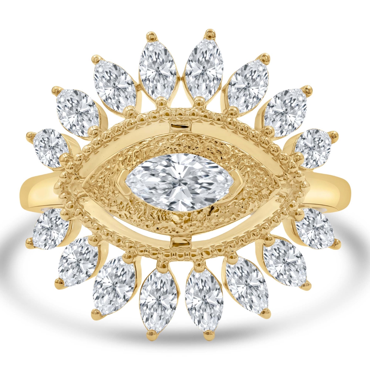 MD250261-6.5 1.62 CTW Marquise Lab Created Diamond Vintage Evil Eye Motif Cocktail Ring - 14K Yellow Gold - Size 6.5