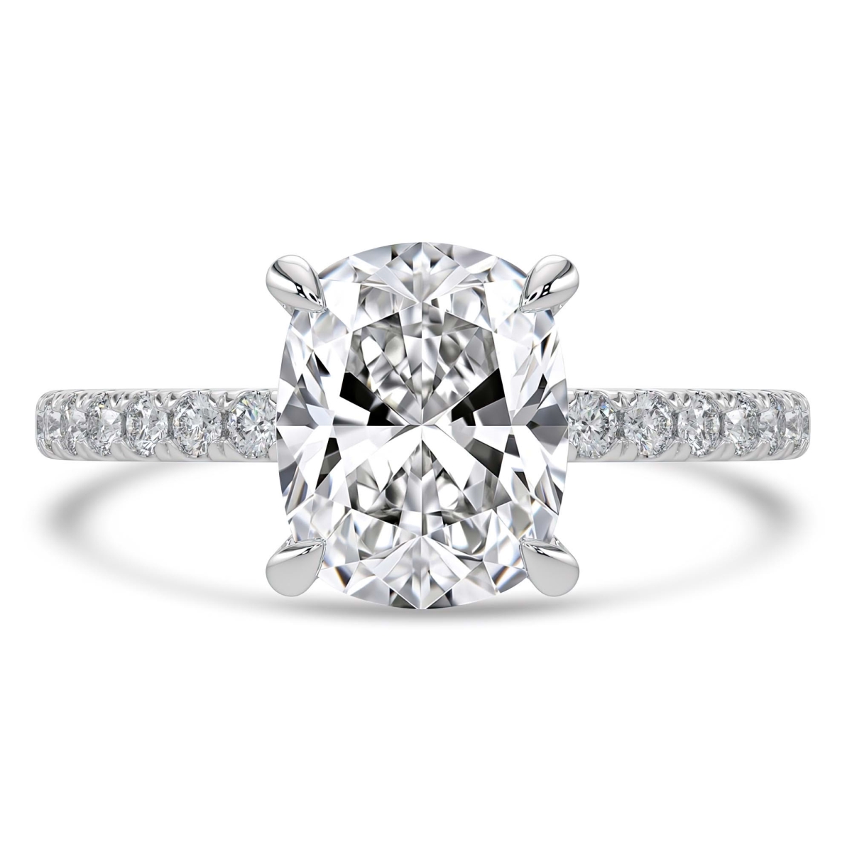 MD250413-P 2.5 CTW Cushion Lab Created Diamond Hidden Halo Solitaire with Accents Engagement Ring - 14K White Gold - Size 4 to 9