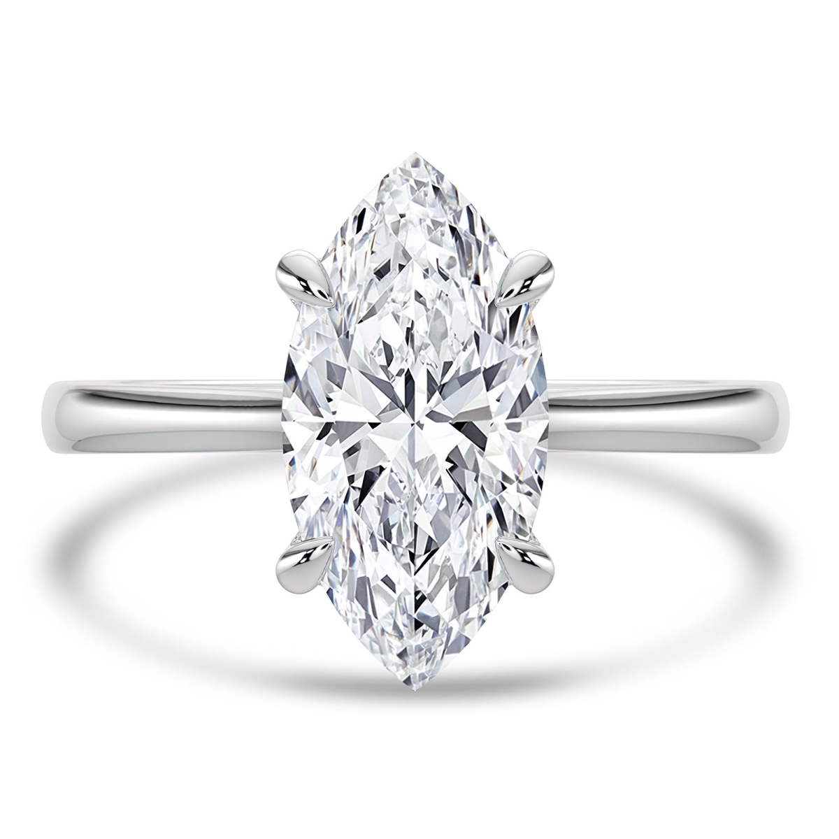 MD250242-5 2 CTW Marquise Lab Created Diamond Cathedral Solitaire Engagement Ring - 14K Rose Gold - Size 5