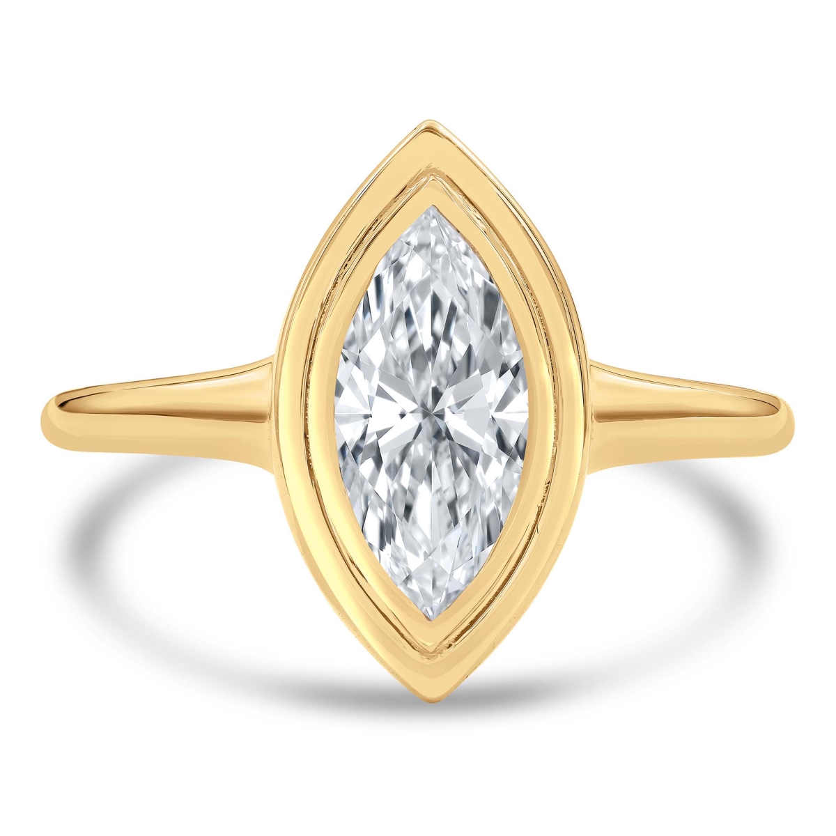 MD250260-4.5 0.9 CTW Marquise Lab Created Diamond Double Bezel Solitaire Engagement Ring - 14K Yellow Gold - Size 4.5