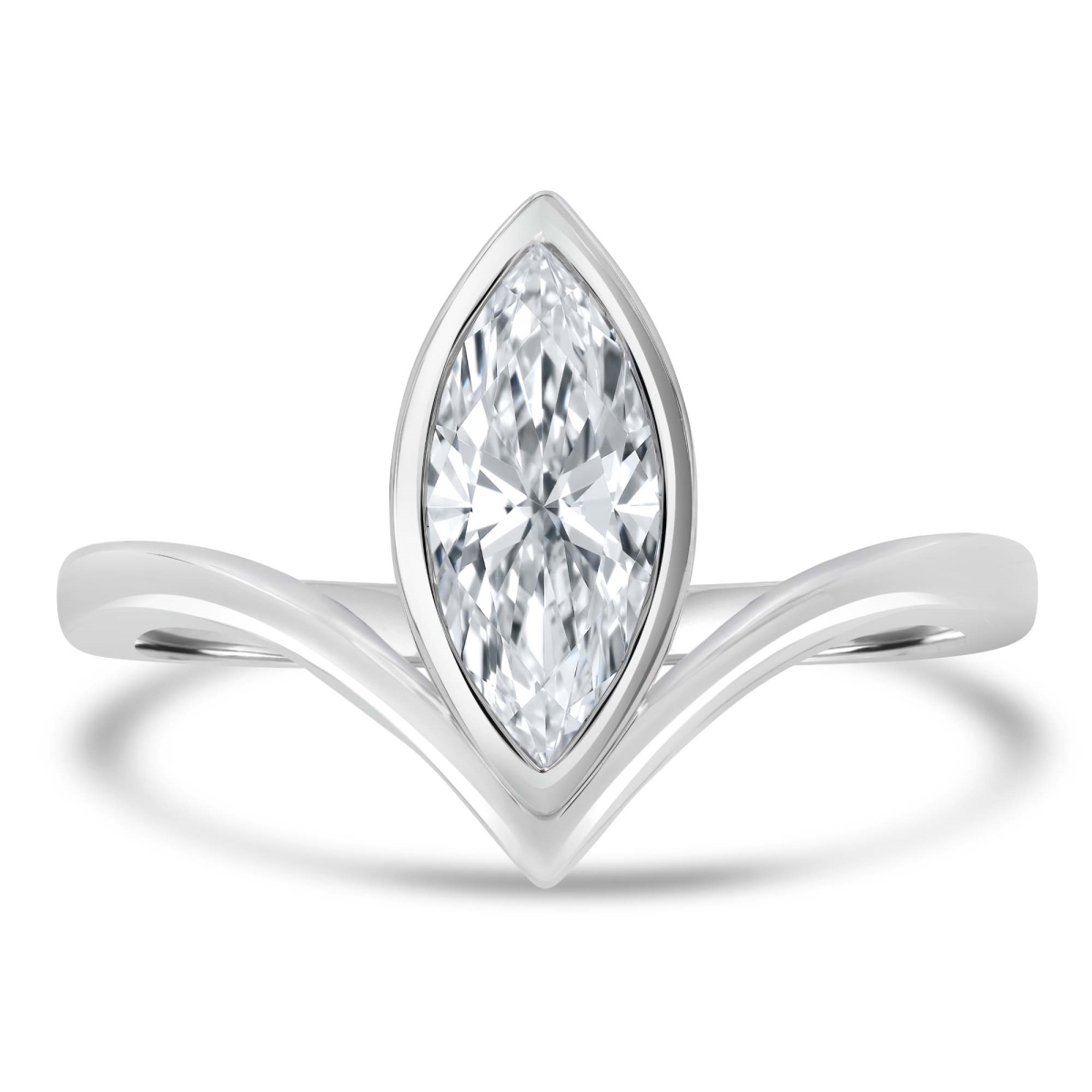 MD250246-7 0.8 CTW Marquise Lab Created Diamond Offset Chevron Bezel Set Cocktail Ring - 14K White Gold - Size 7