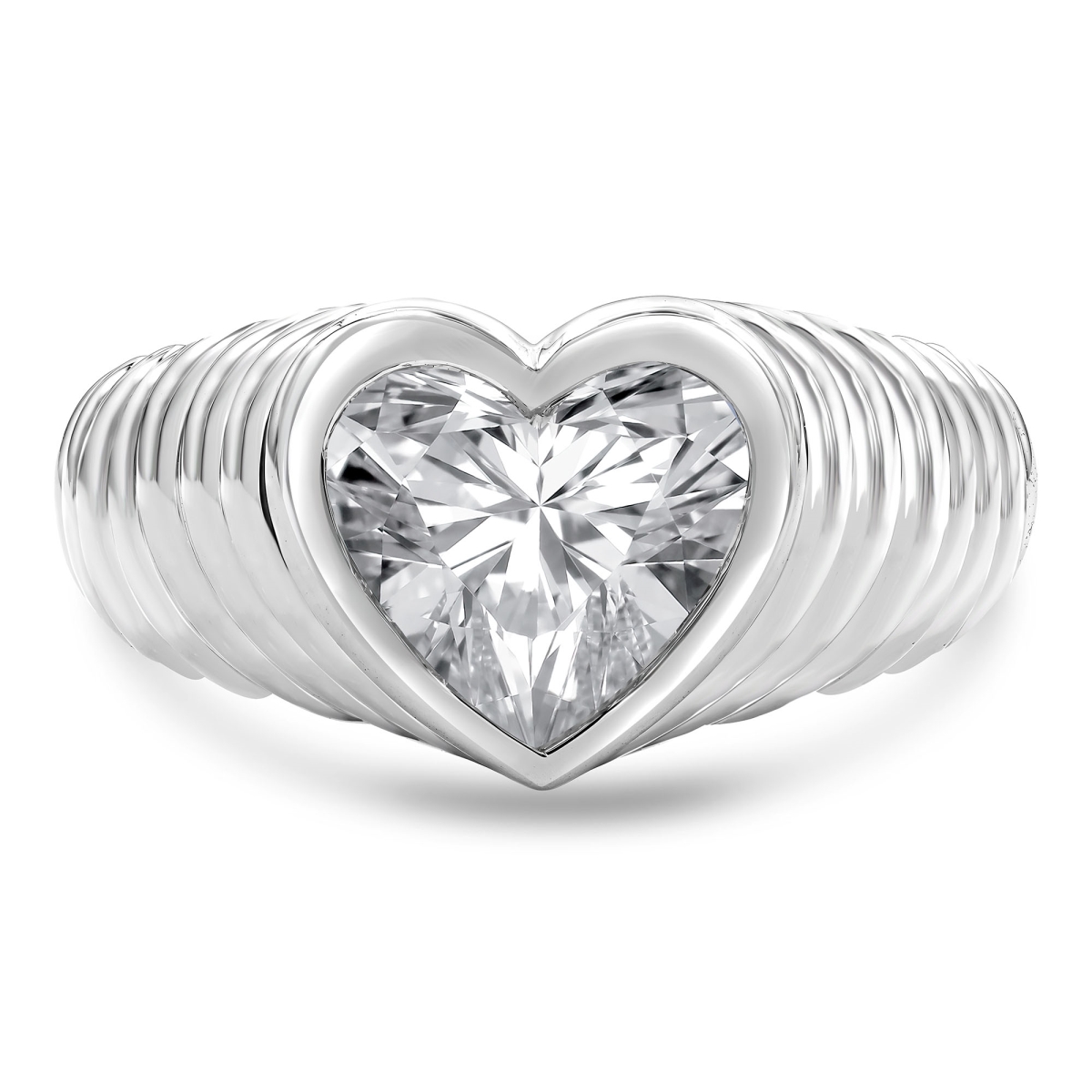 MD250282-6 2 CTW Heart Lab Created Diamond Twisted Rope Bezel Set Solitaire Engagement Ring - 14K White Gold - Size 6