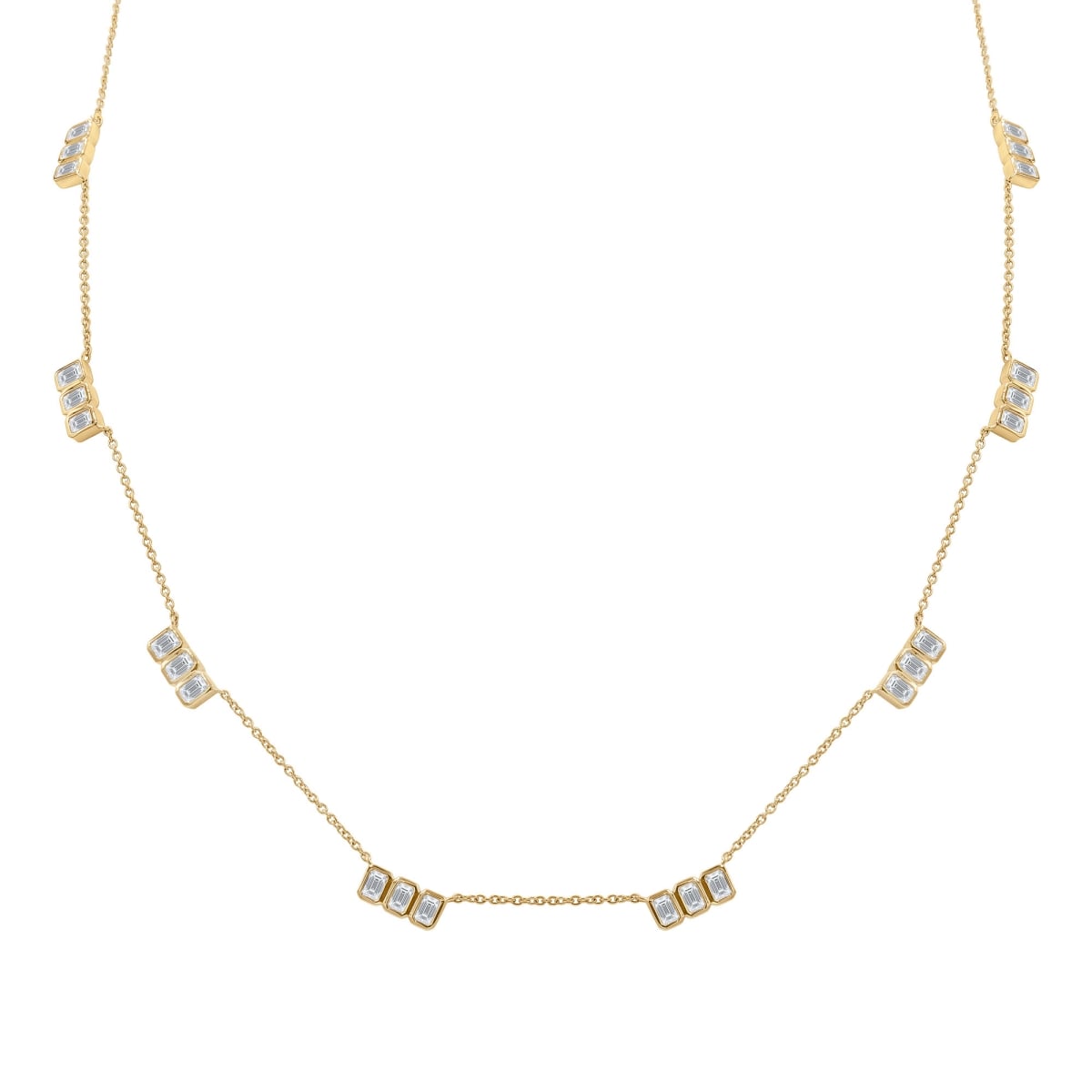 MD250304 2.8 CTW Emerald Lab Created Diamond Bezel Stationed Cluster Necklace - 14K Yellow Gold