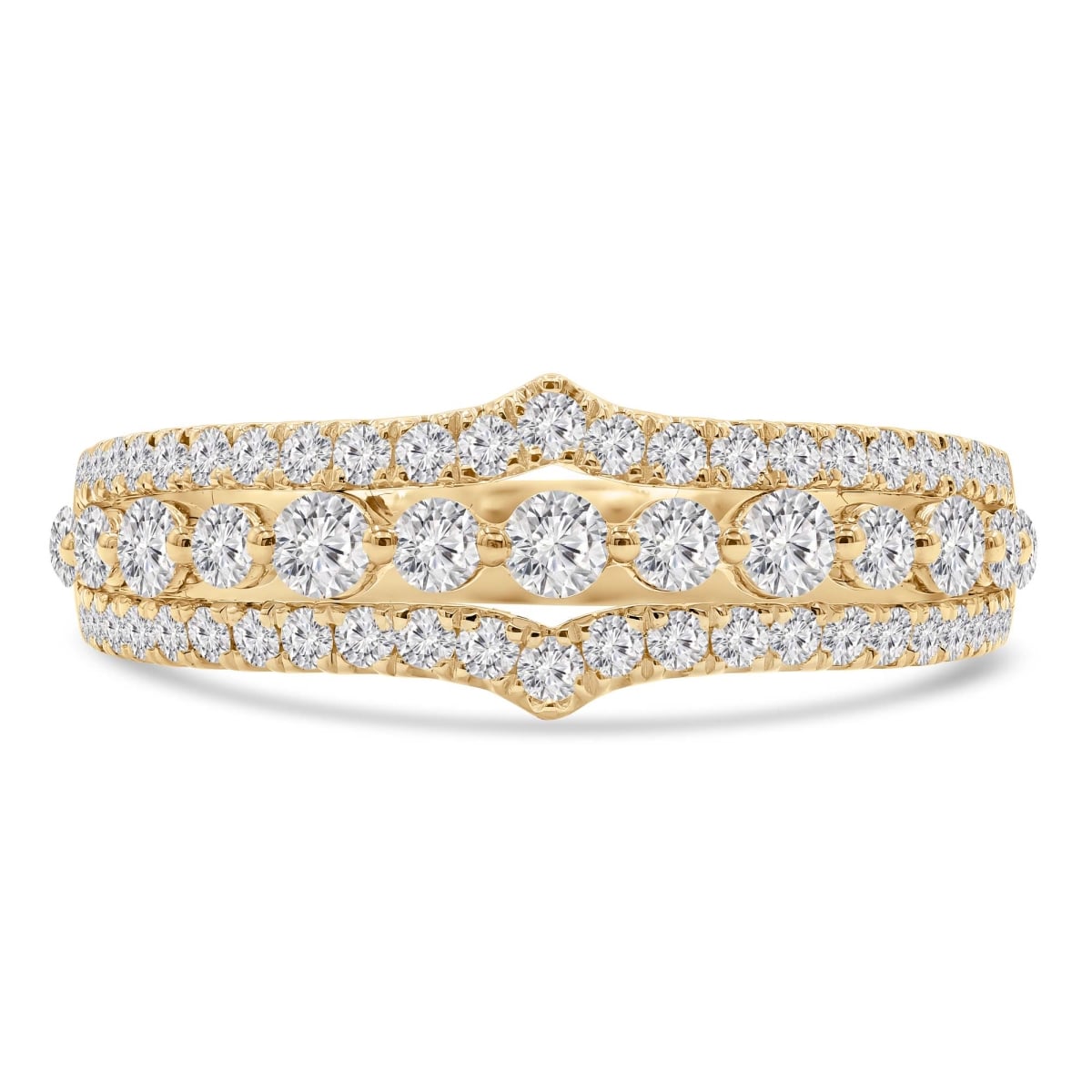 MD250275-7 0.66 CTW Round Diamond Three-Row Split-Shank Semi-Eternity Anniversary Wedding Band Ring - 18K Yellow Gold - Size 7