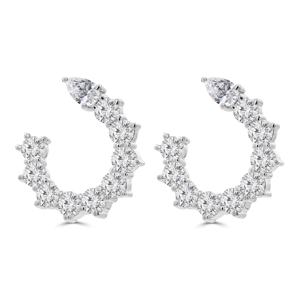 MD250307 1.9 CTW Pear Lab Created Diamond Half Hoop Stud Earrings - 14K White Gold