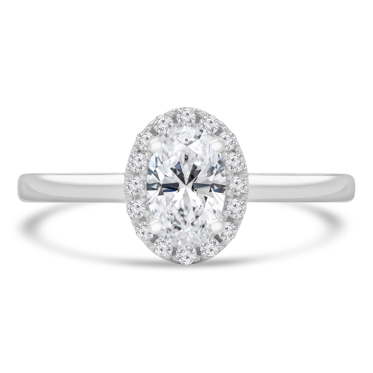 MD250025-4 0.6 CTW Oval Lab Created Diamond Halo Engagement Ring - 14K White Gold - Size 4