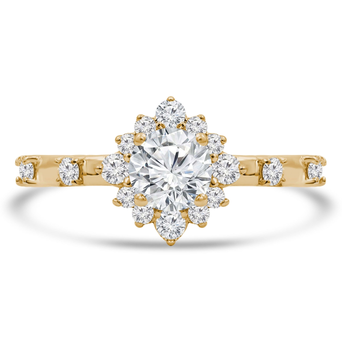 MD250031-4.5 0.87 CTW Round Diamond Floral Halo Engagement Ring - 14K Yellow Gold - Size 4.5