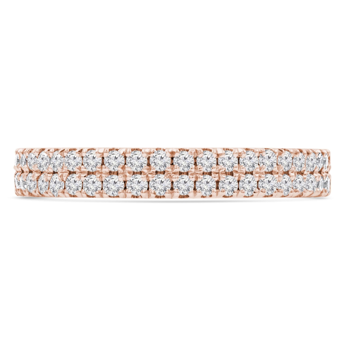 MD250065-9 0.5 CTW Round Lab Created Diamond 3 by 4 Way Two-Row Semi-Eternity Anniversary Wedding Band Ring - 14K Rose Gold - Size 9