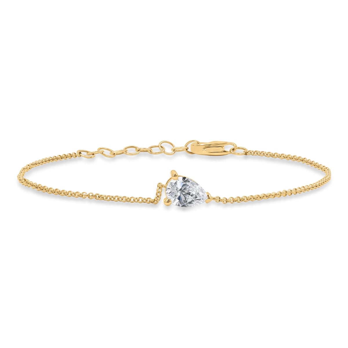 MD250313 0.66 CTW Pear Lab Created Diamond Solitaire Chain Bracelet - 14K Yellow Gold