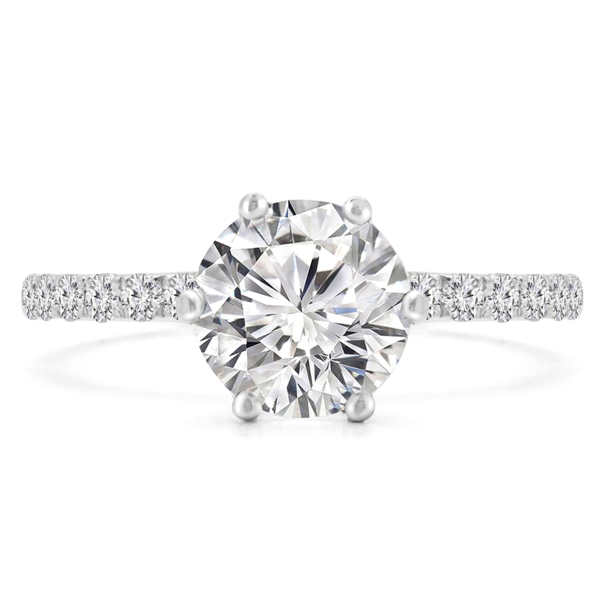 MD240422-6 1.33 CTW Round Diamond Shared Prong Solitaire with Accents Engagement Ring - White Platinum - Size 6