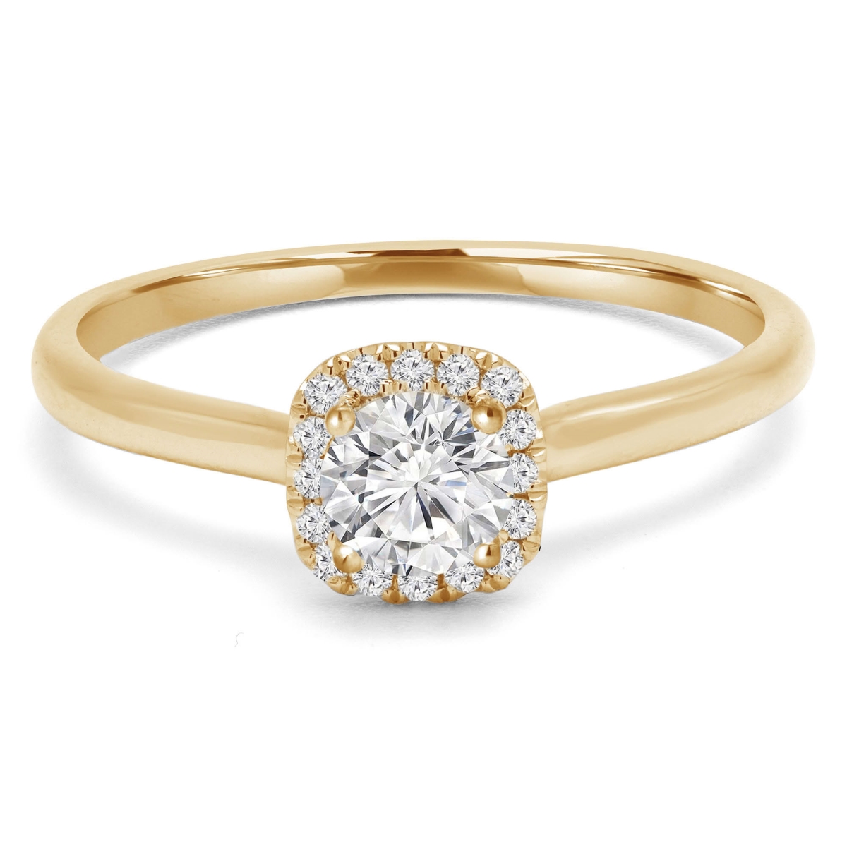 MD240431-6 0.33 CTW Round Diamond Cushion Halo Engagement Ring - 14K Yellow Gold - Size 6
