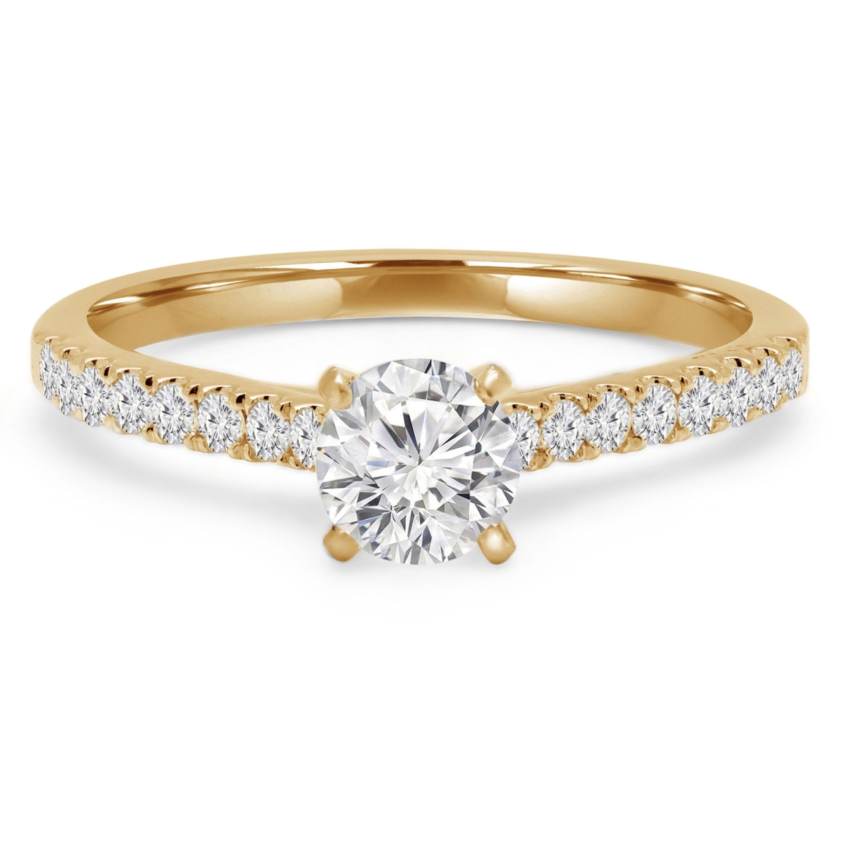 MD240435-8.5 0.62 CTW Round Diamond Solitaire with Accents Engagement Ring - 14K Yellow Gold - Size 8.5