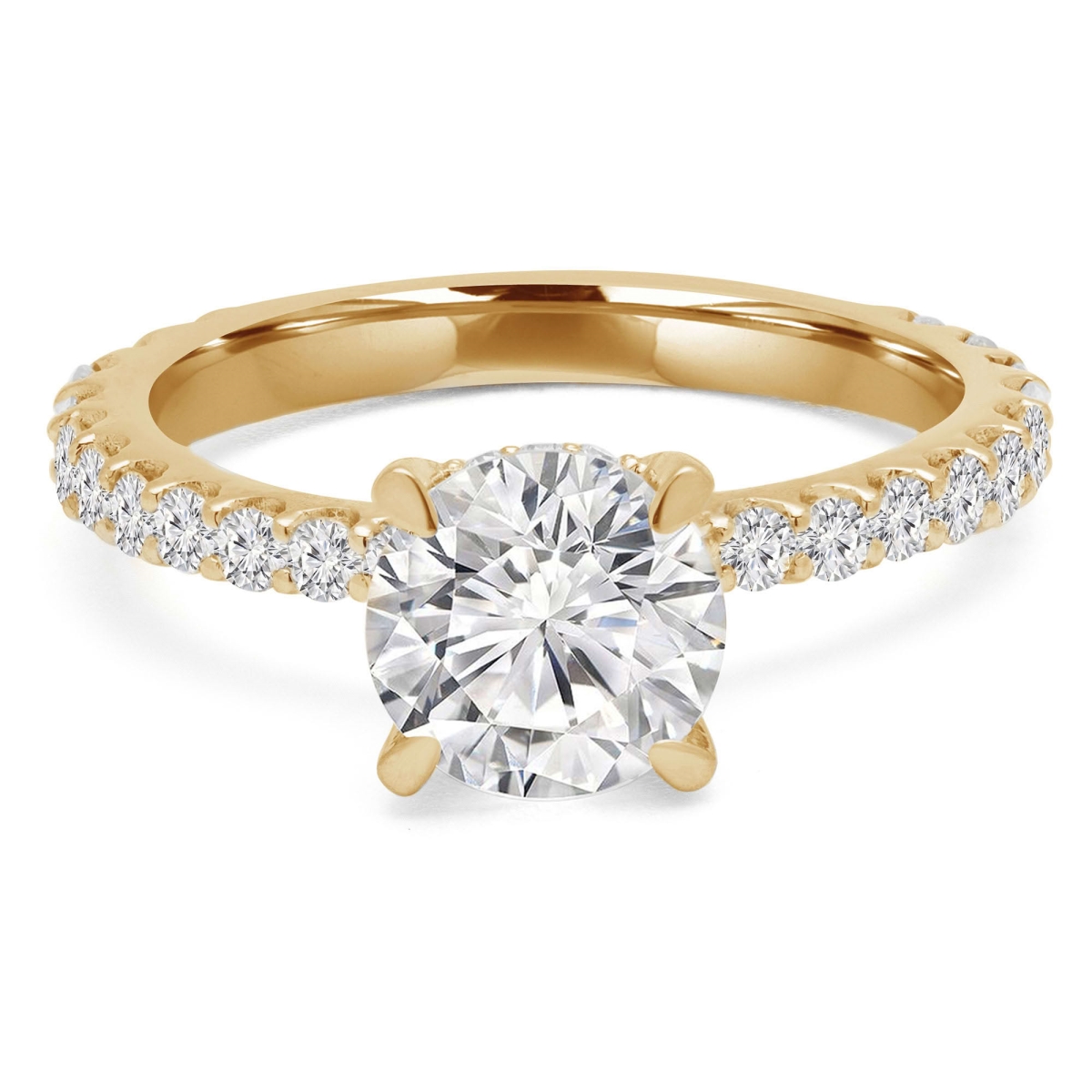 MD240457-3 1.75 CTW Round Lab Created Diamond Shared Prong Hidden Halo Solitaire with Accents Engagement Ring - 14K Yellow Gold - Size 3