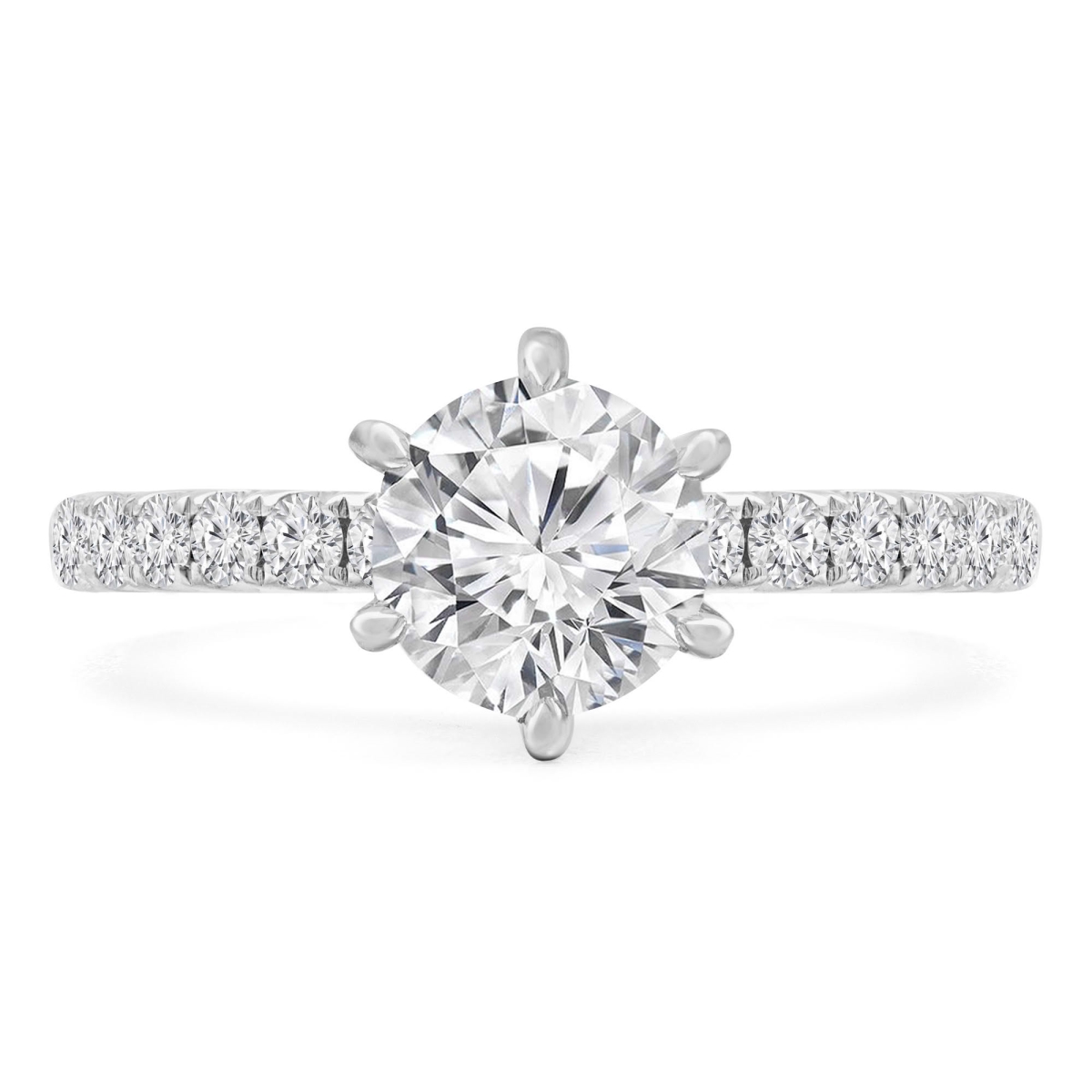 MD250039-8.5 1.25 CTW Round Diamond 6-Prong Solitaire with Accents Engagement Ring - 14K White Gold - Size 8.5