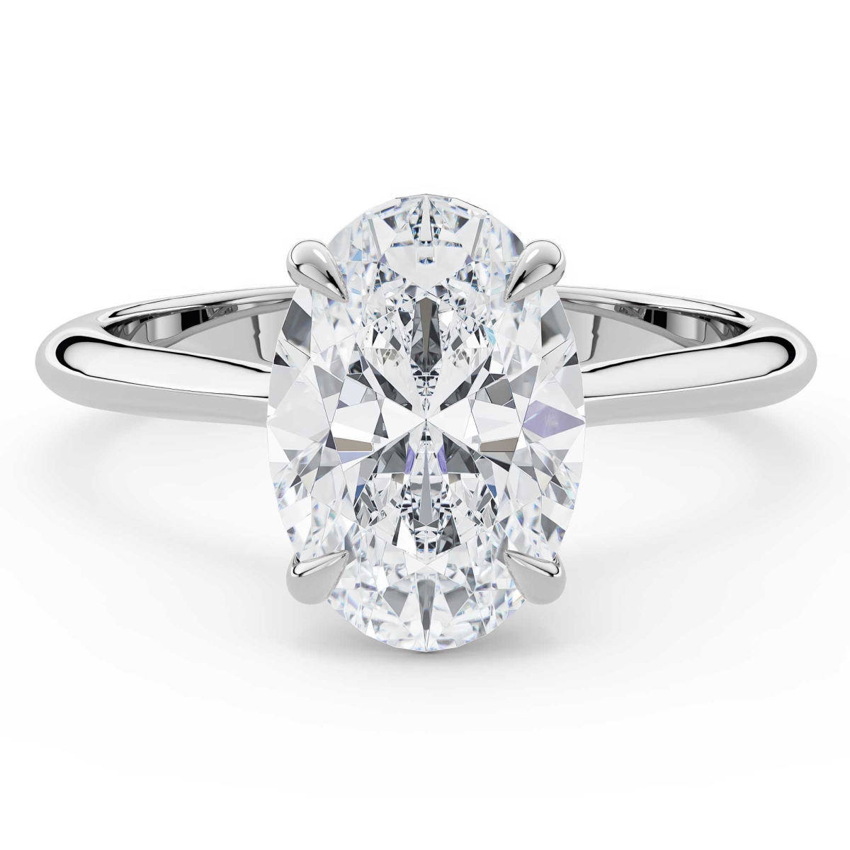 MD250172-5.5 3.25 CTW Oval Lab Created Diamond Cathedral Solitaire Engagement Ring - 14K White Gold - Size 5.5