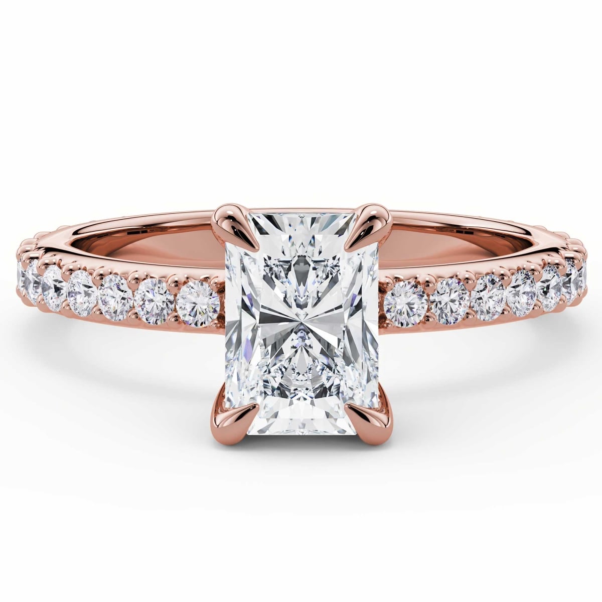 MD250182-3 2.1 CTW Radiant Lab Created Diamond Hidden Halo Solitaire with Accents Engagement Ring - 14K Rose Gold - Size 3
