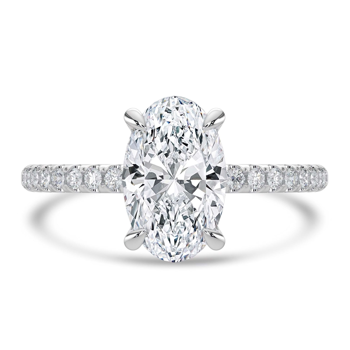 MD250188-P 2.33 CTW Oval Lab Created Diamond Solitaire with Accents Engagement Ring - 14K White Gold - Size 4 to 9