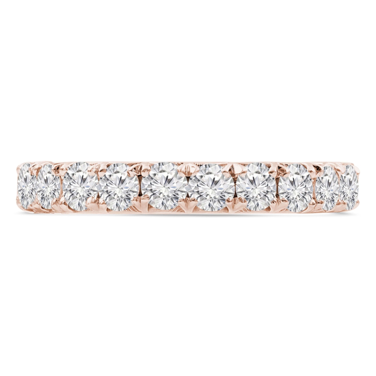 MD250069-5.5 1.12 CTW Round Lab Created Diamond 3 by 4 Way Semi-Eternity Anniversary Wedding Band Ring - 14K Rose Gold - Size 5.5