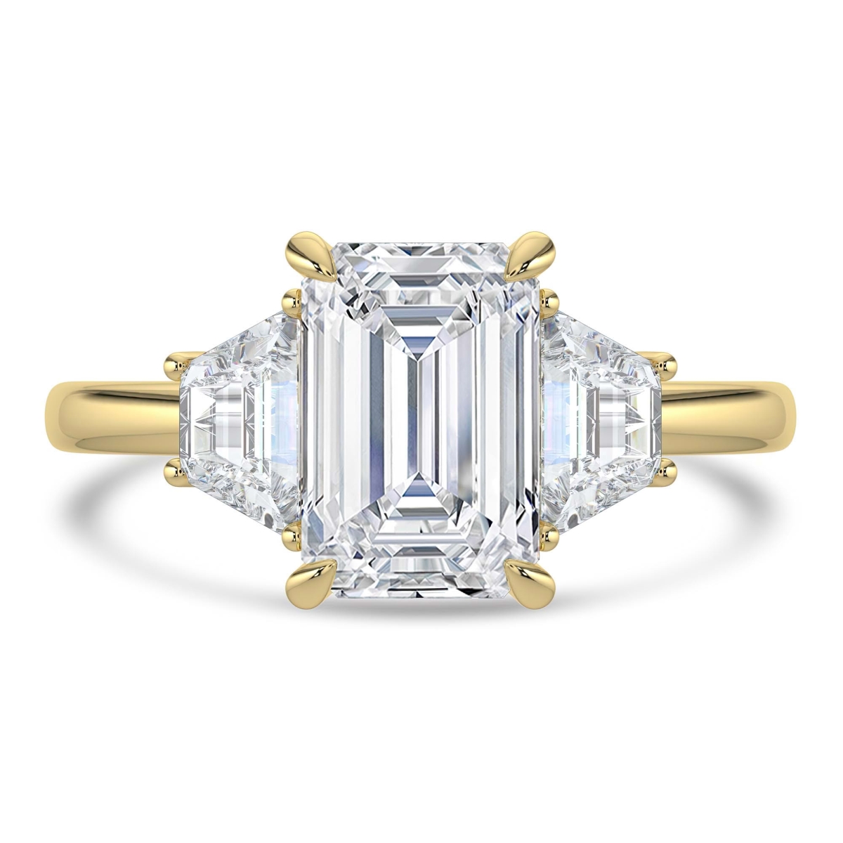 MD250205-8.5 3.75 CTW Emerald Lab Created Diamond Three-Stone Engagement Ring - 14K Yellow Gold - Size 8.5
