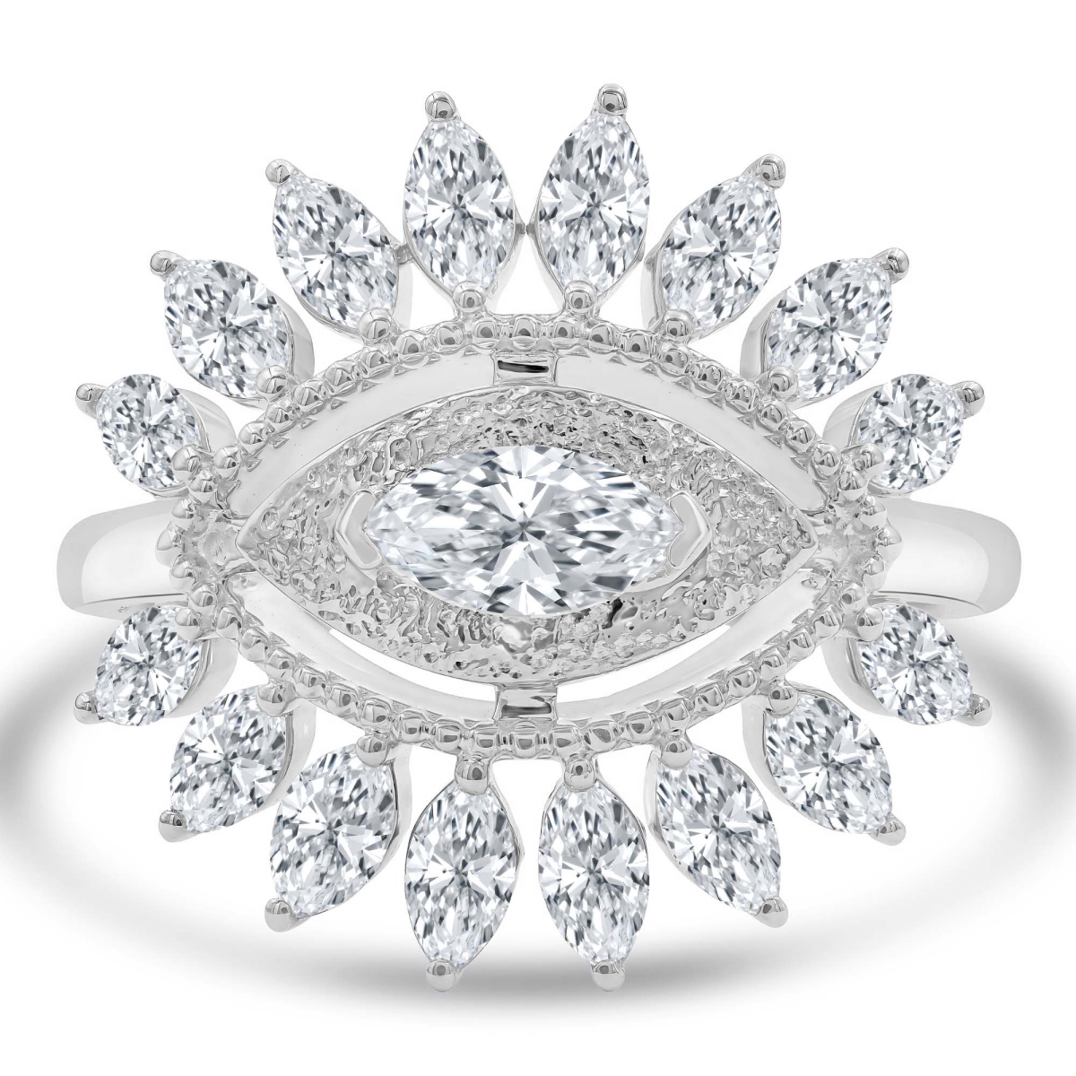 MD250245-7 1.75 CTW Marquise Lab Created Diamond Vintage Evil Eye Motif Cocktail Ring - 14K White Gold - Size 7