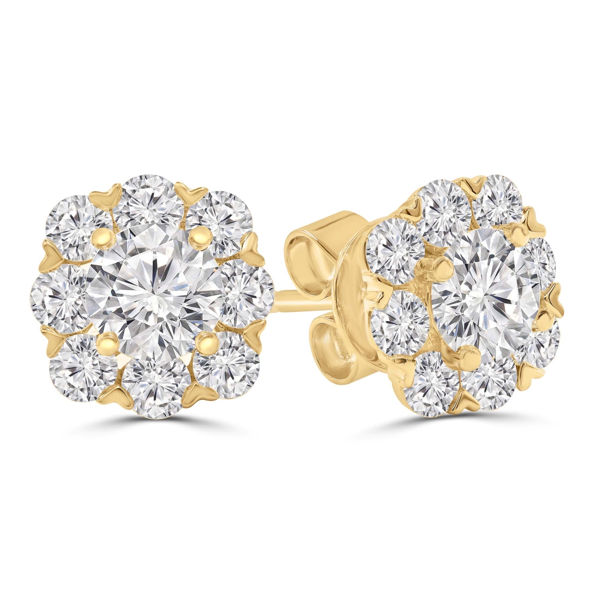 MD250375 1.5 CTW Round Diamond Floral Flower Halo Stud Earrings - 18K Yellow Gold