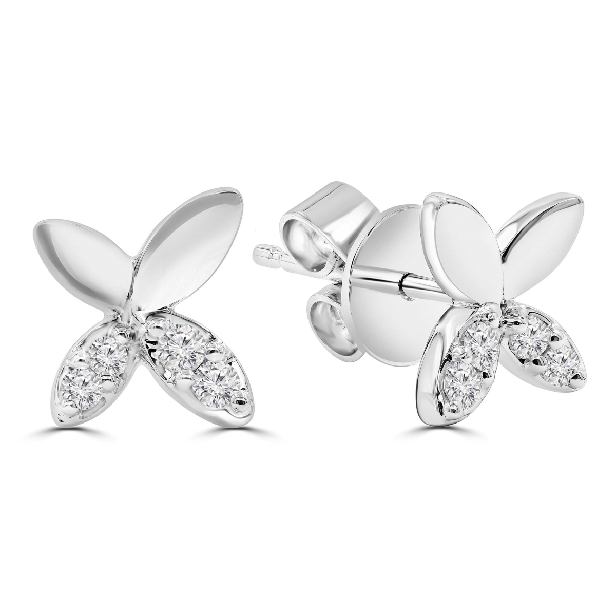 MD250382 0.1 CTW Round Diamond Floral Stud Earrings - 18K White Gold