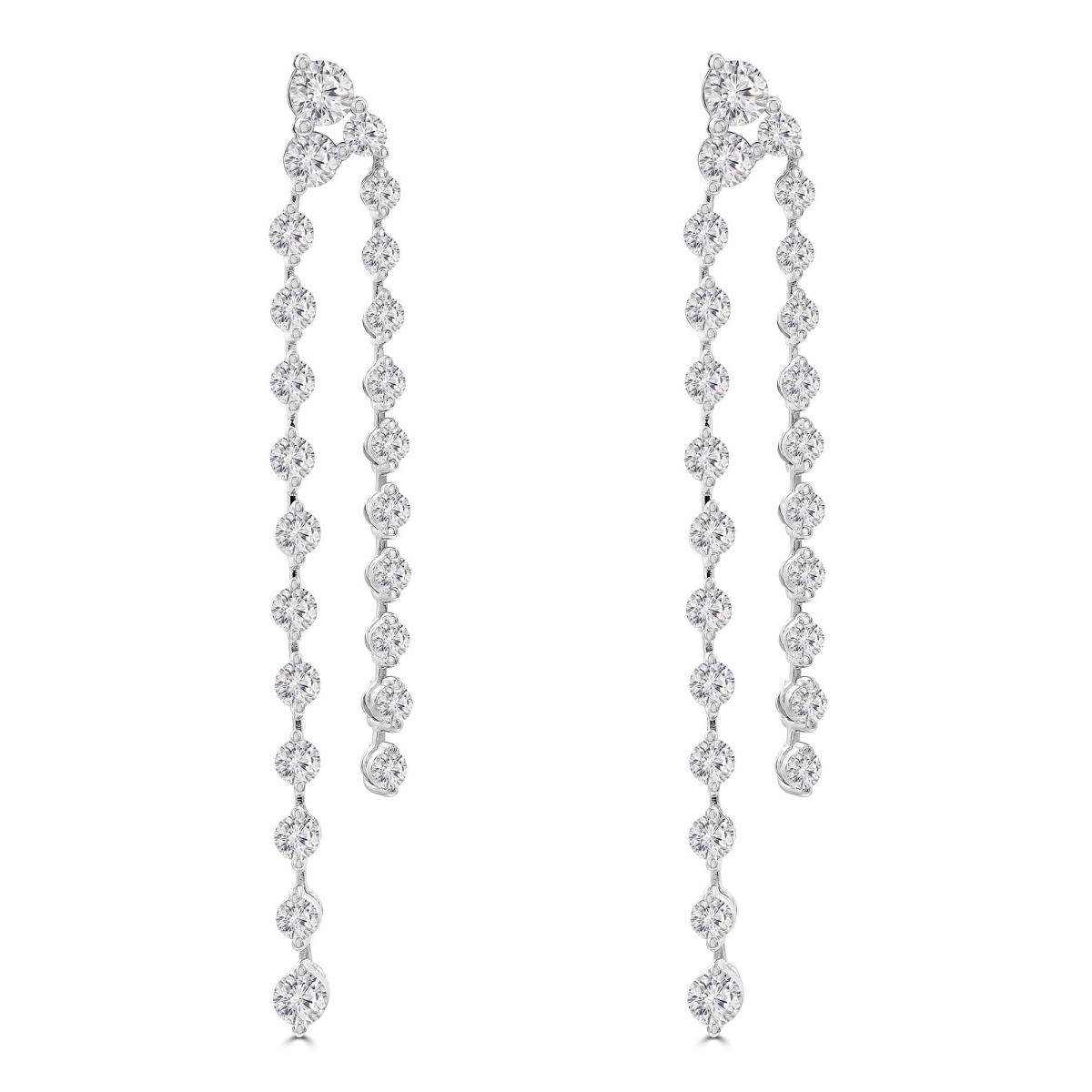 MD250385 1 CTW Round Diamond Double Strand Dangle Stud Earrings - 18K White Gold