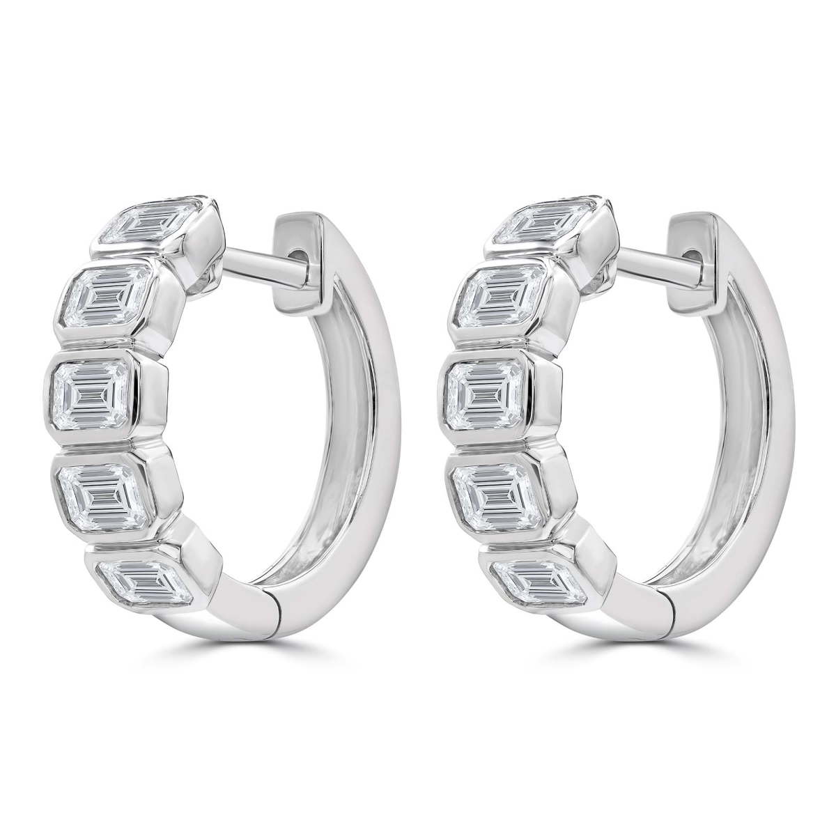 MD250388 1.6 CTW Emerald Lab Created Diamond Bezel Set Hoop Huggie Earrings - 14K White Gold