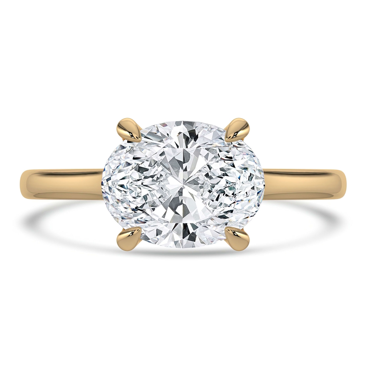 MD250404-P 1.6 CTW Oval Lab Created Diamond Horizontal Set Cathedral Solitaire Engagement Ring - 14K Yellow Gold - Size 4 to 9