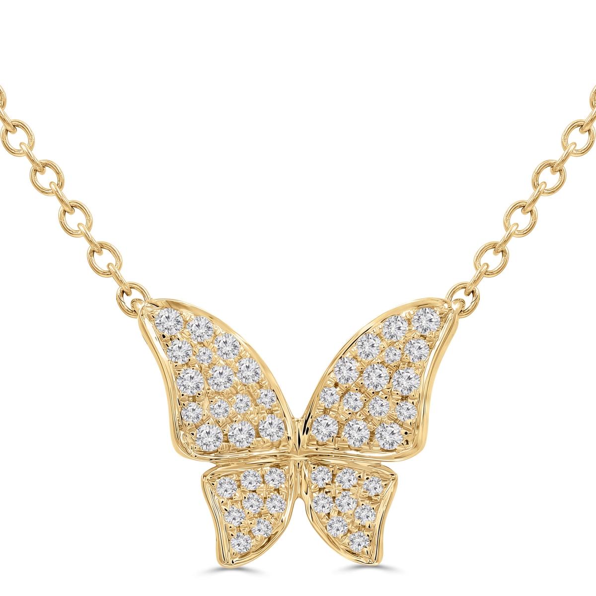 MD250341 0.2 CTW Round Diamond Nature Butterfly Pave Necklace - 18K Yellow Gold