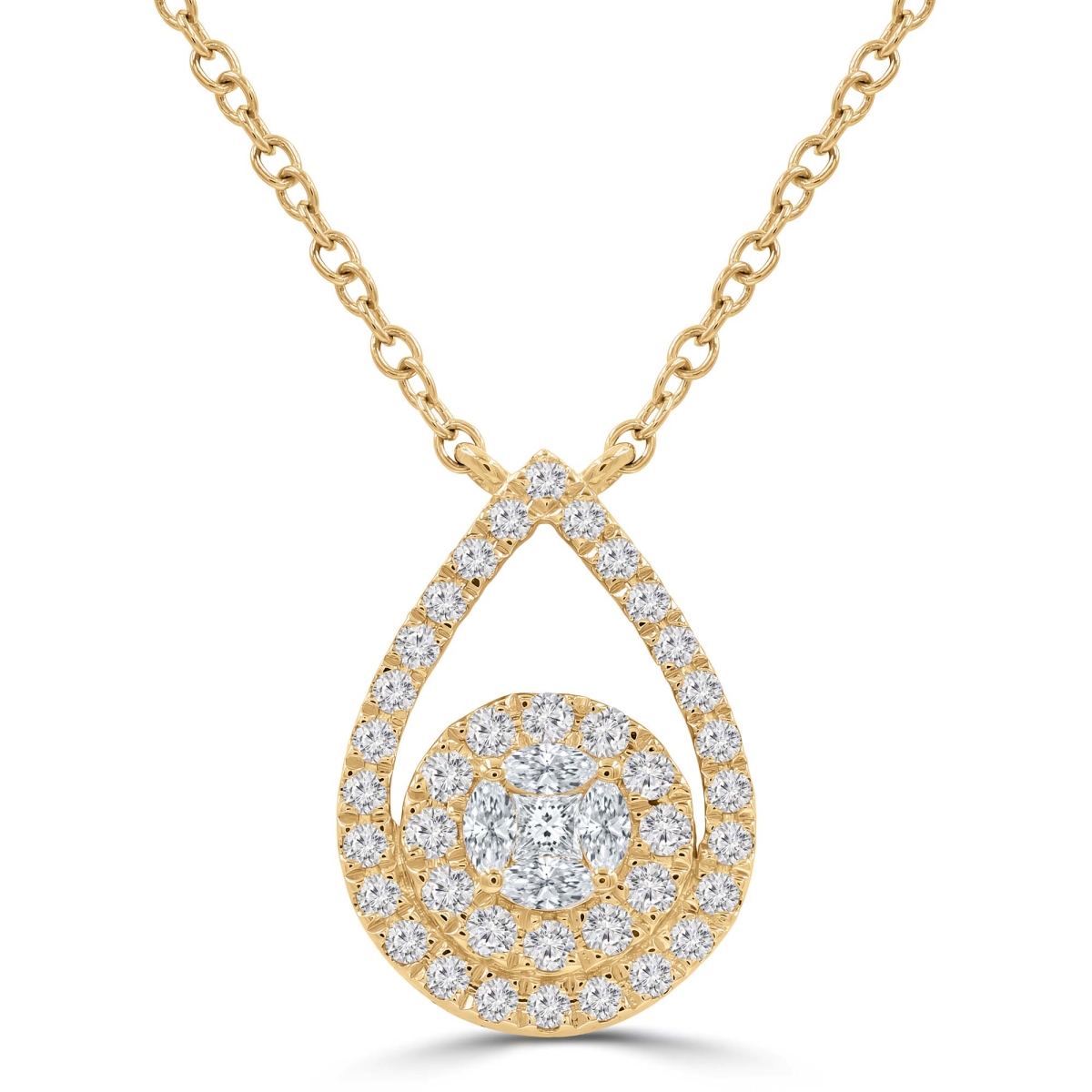 MD250368 0.5 CTW Round Diamond Teardrop Cluster Halo Necklace - 18K Yellow Gold