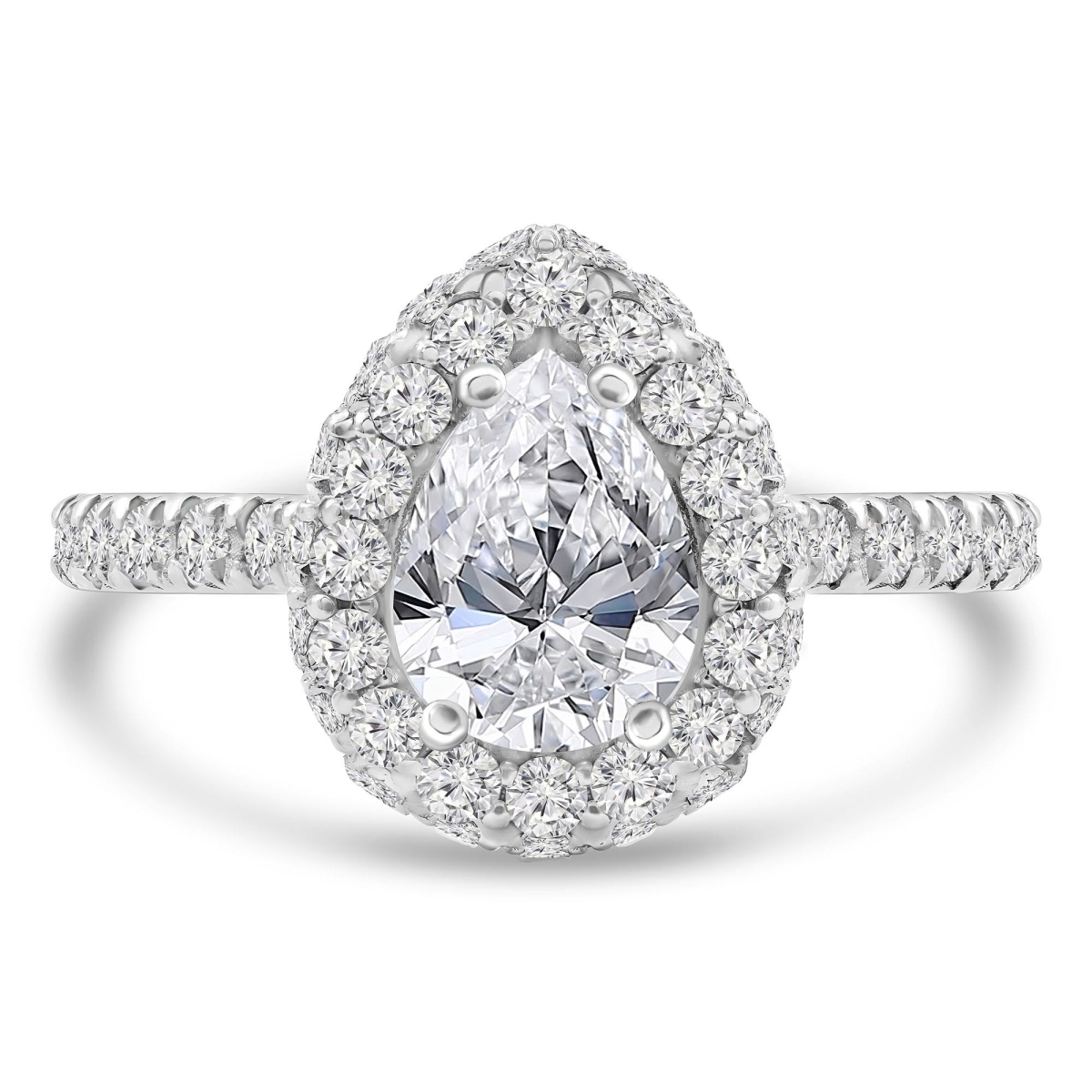MD250233-7.5 1.9 CTW Pear Diamond Rollover Halo Engagement Ring - 18K White Gold - Size 7.5