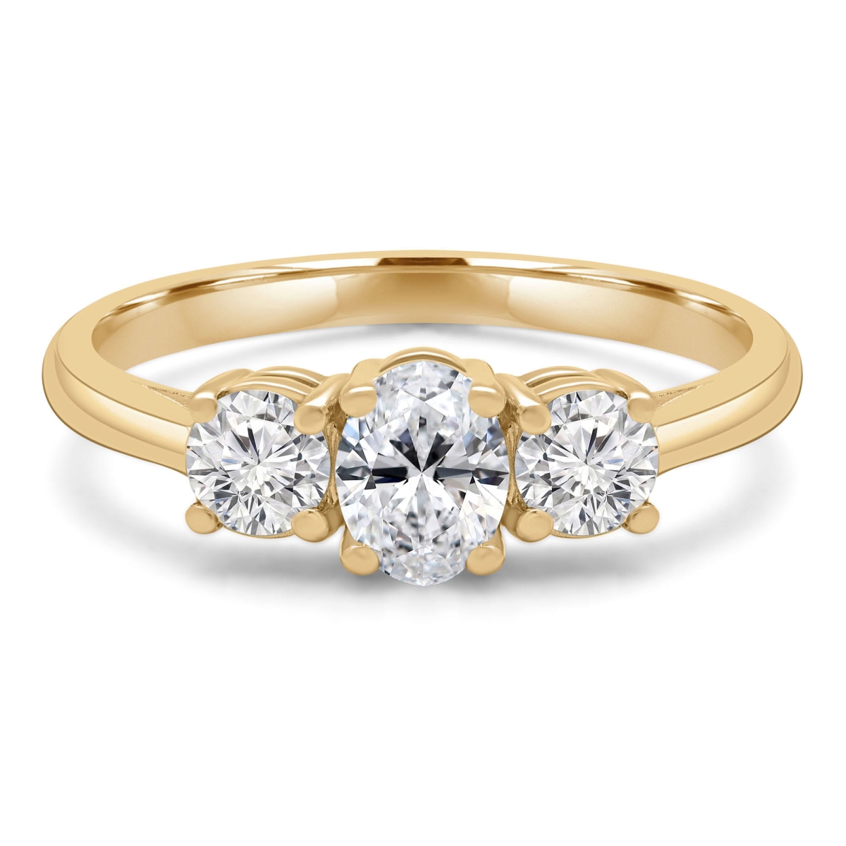 MD250016-4.5 1.33 CTW Oval Lab Created Diamond Three-Stone Engagement Ring - 14K Yellow Gold - Size 4.5