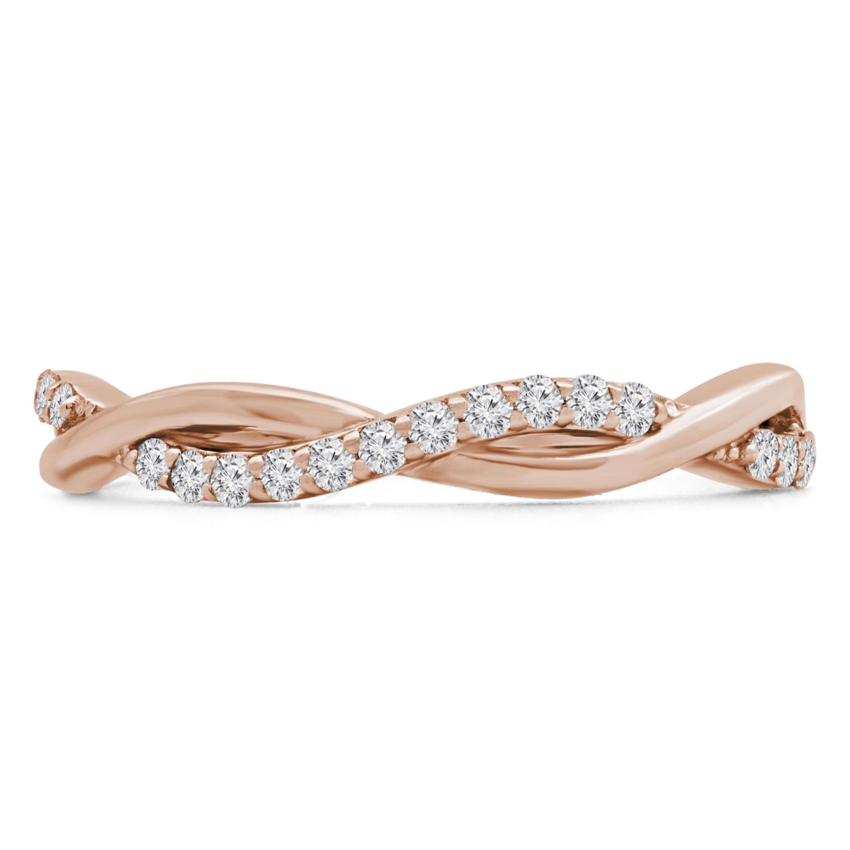 MD250082-5.5 0.12 CTW Round Lab Created Diamond Twisted Semi-Eternity Anniversary Wedding Band Ring - 14K Rose Gold - Size 5.5