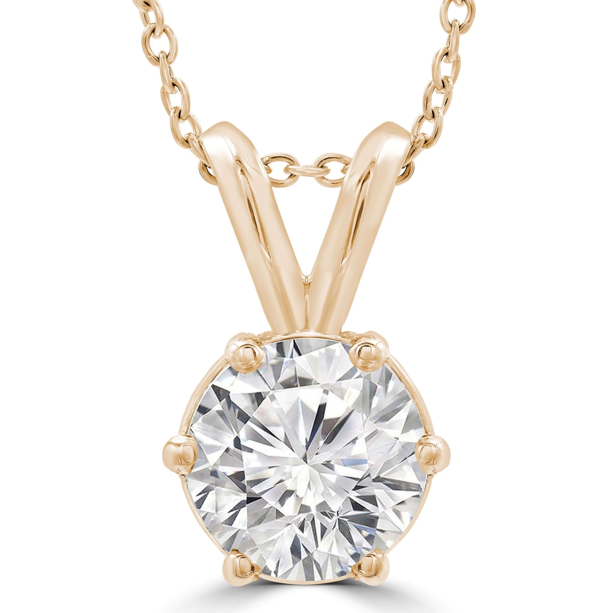 MD250104 1 CTW Round Lab Created Diamond 6-Prong Solitaire Pendant Necklace - 14K Yellow Gold