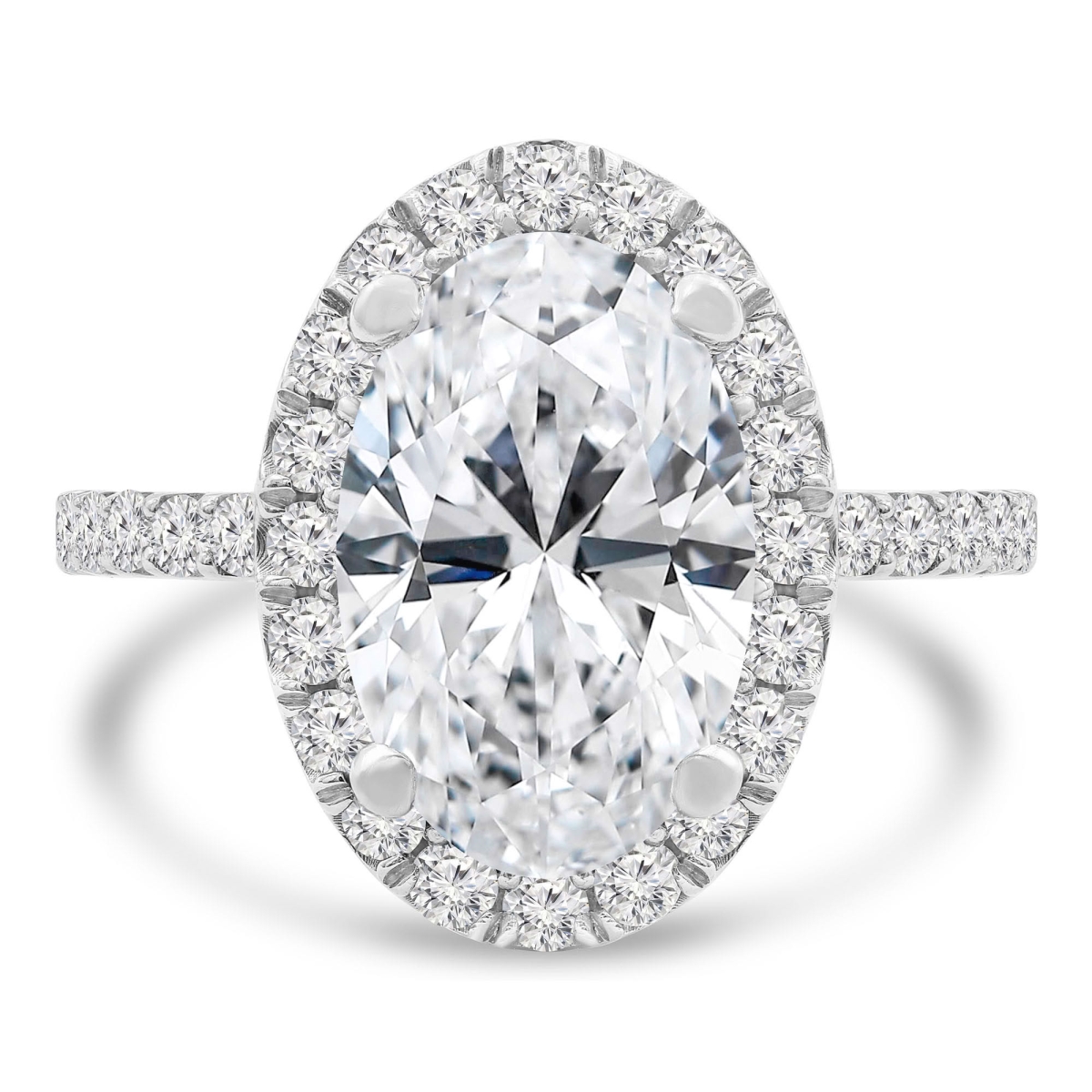 MD250200-4 4.25 CTW Oval Lab Created Diamond Halo Engagement Ring with Accents - 14K White Gold - Size 4