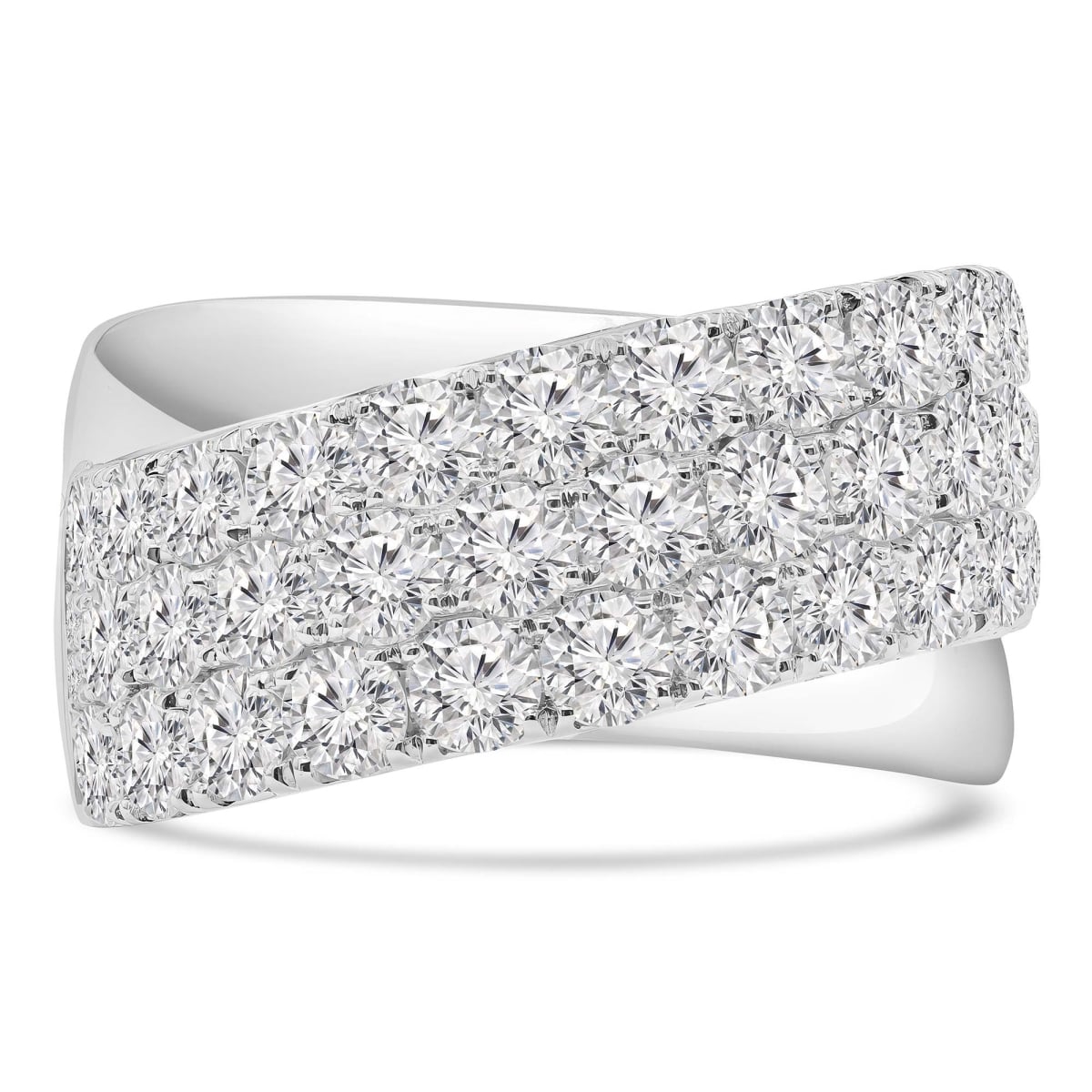 MD250272-7 2.66 CTW Round Diamond Three-Row Cross-Over Cocktail Ring - 18K White Gold - Size 7