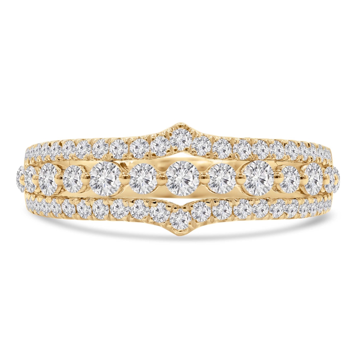 MD250275-3 0.66 CTW Round Diamond Three-Row Split-Shank Semi-Eternity Anniversary Wedding Band Ring - 18K Yellow Gold - Size 3