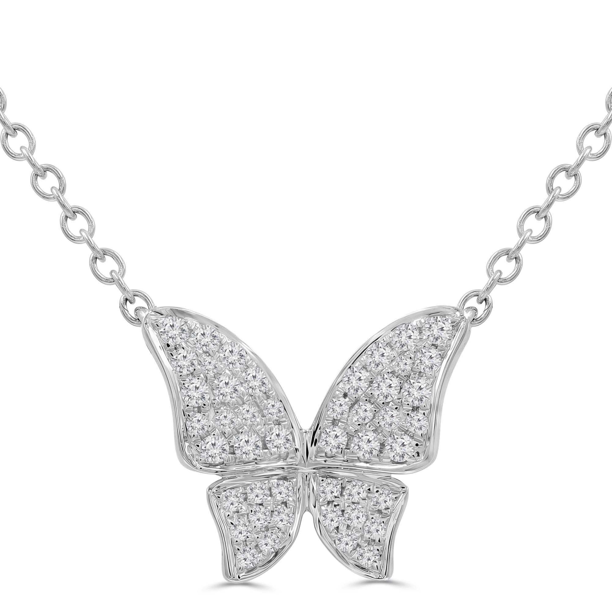 MD250337 0.2 CTW Round Diamond Nature Butterfly Pave Necklace - 18K White Gold