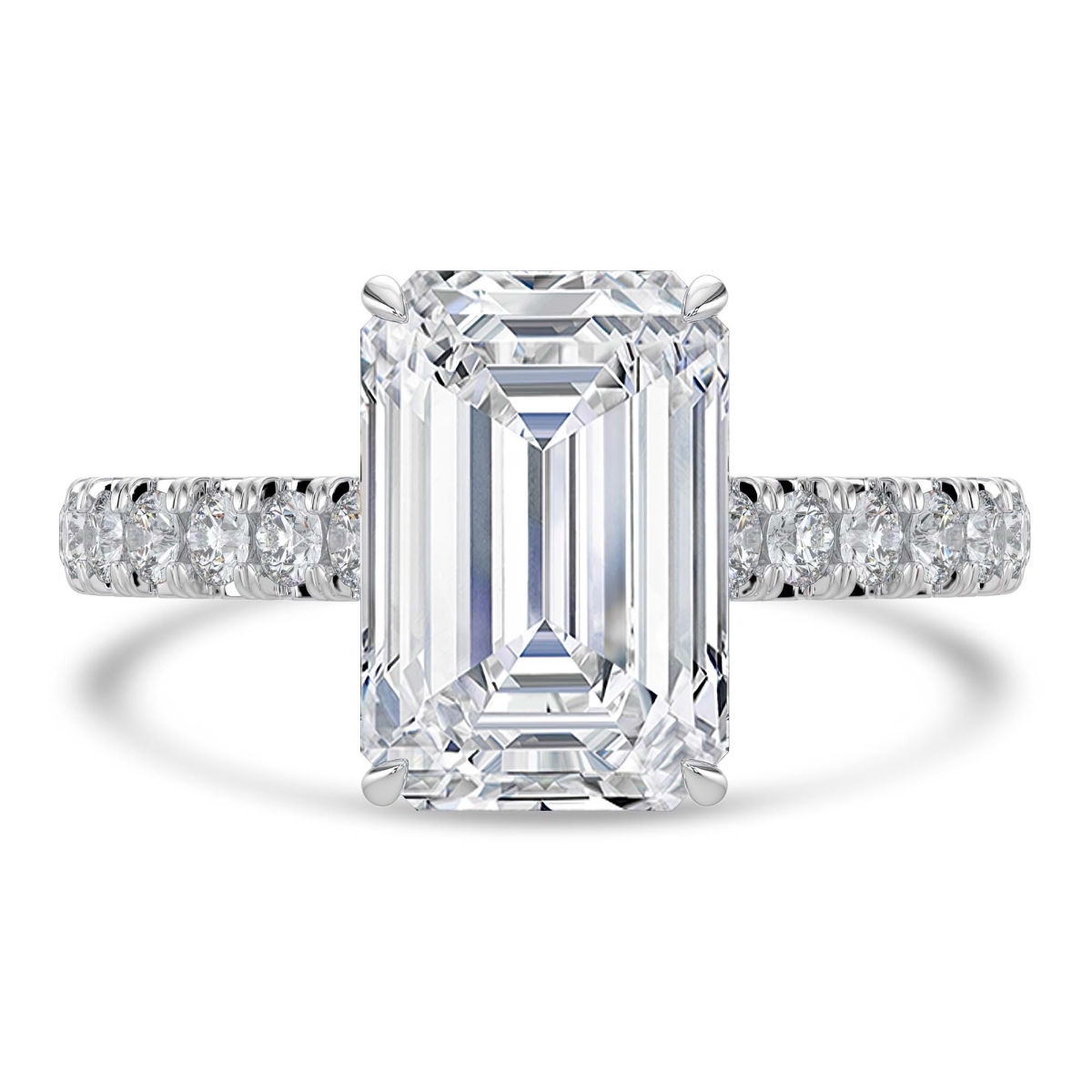 MD250187-3 4.87 CTW Emerald Lab Created Diamond Hidden Halo Solitaire with Accents Engagement Ring - 14K White Gold - Size 3