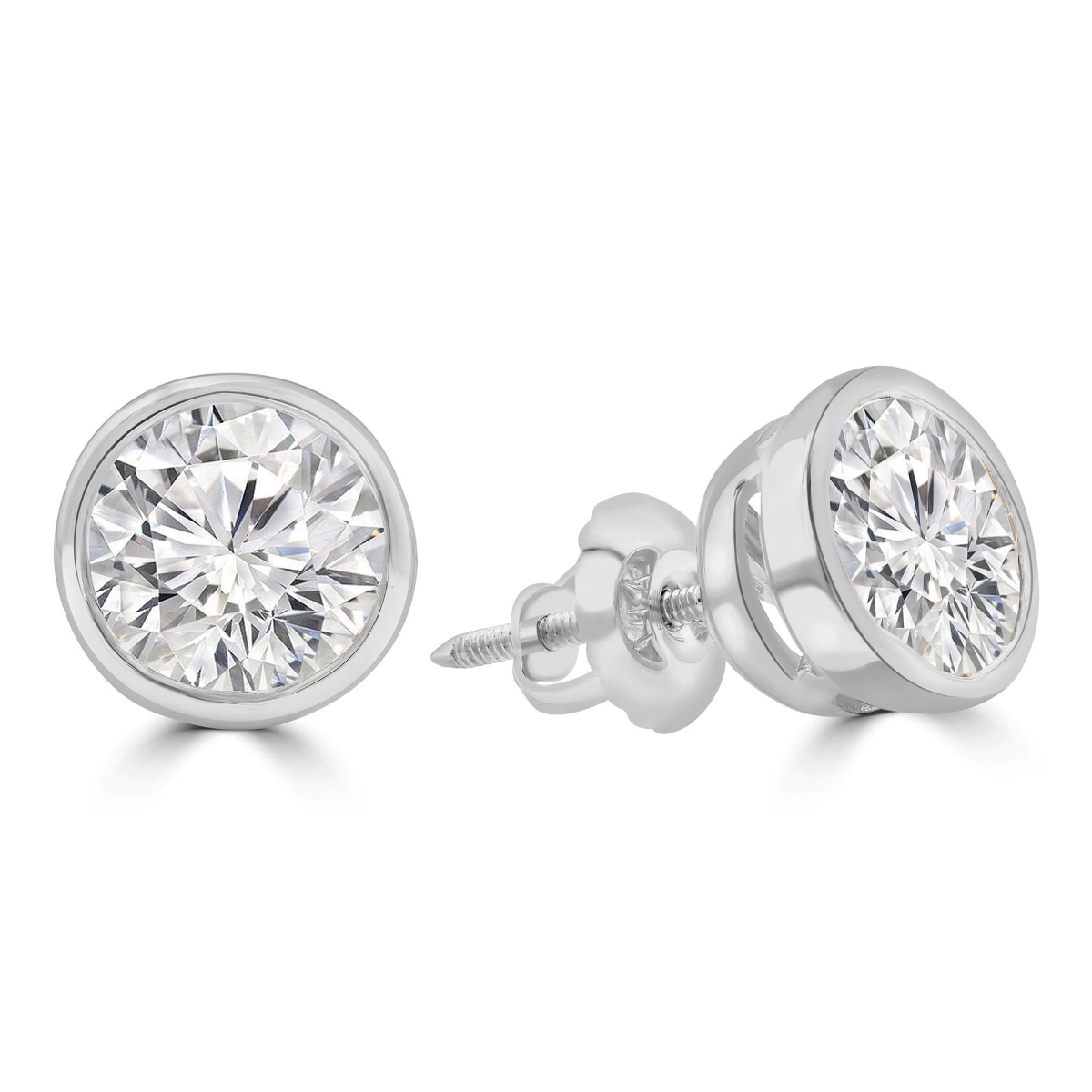 MD250158 1.5 CTW Round Lab Created Diamond Bezel Set 14K White Gold Stud Earrings