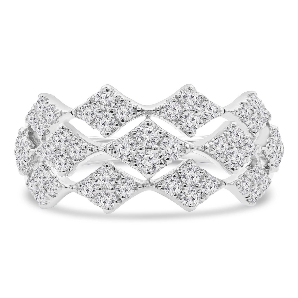 MD250273-7.5 0.66 CTW Round Diamond Three-Row Cluster Cocktail Ring - 18K White Gold - Size 7.5