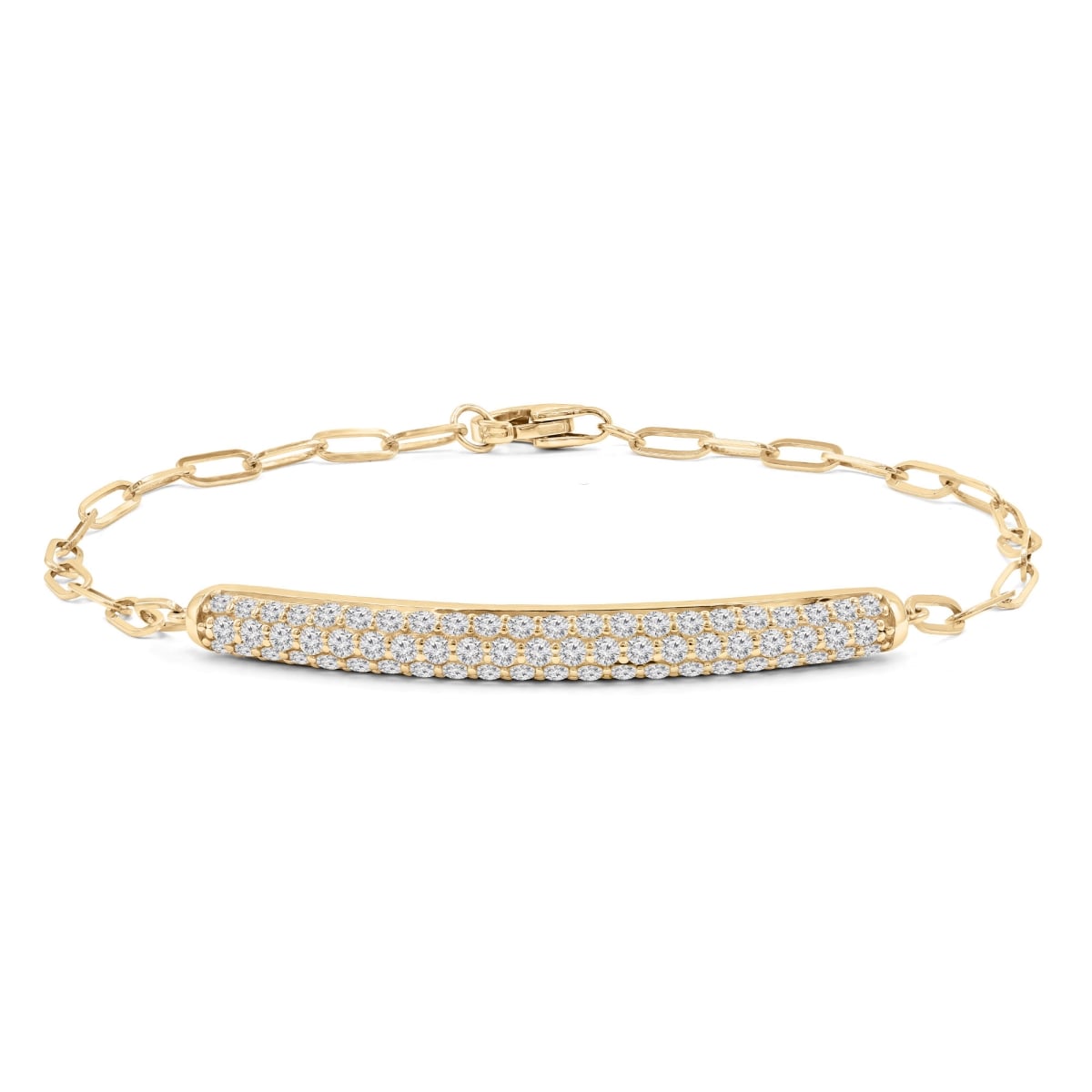 MD250322 1.1 CTW Round Lab Created Diamond Dome Bar Chain Bracelet with Paperclip Links - 14K Yellow Gold