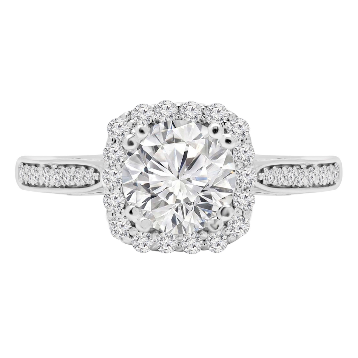 MD240453-3.5 0.87 CTW Round Lab Created Diamond Cathedral Tapered Cushion Halo Engagement Ring - 14K White Gold - Size 3.5