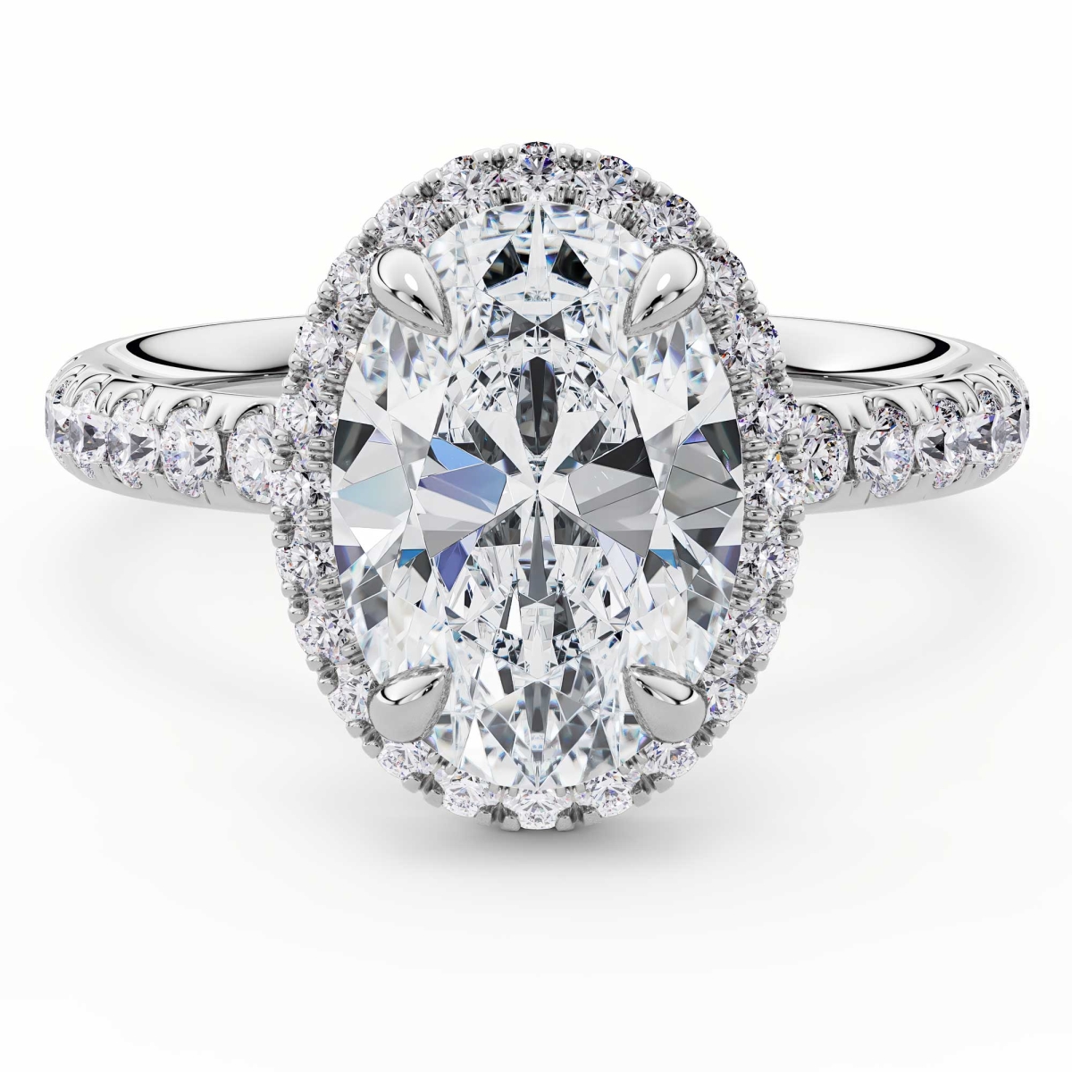 MD250199-P 4.33 CTW Oval Lab Created Diamond Halo Engagement Ring with Accents - 14K White Gold - Size 4 to 9